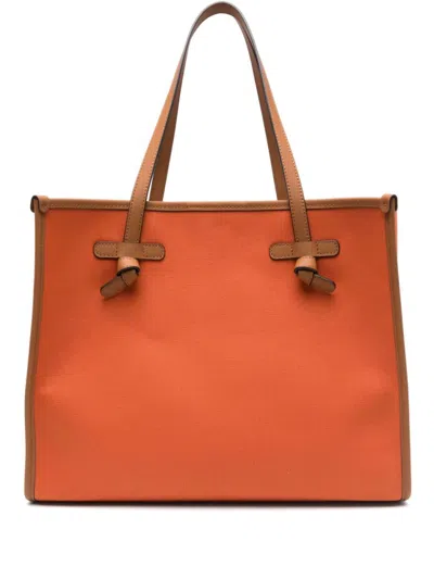 Gianni Chiarini Structured Orange Cotton Shopper Bag