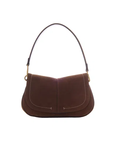 Gianni Chiarini Structured Round Shoulder Bag In Cognac Suede In Brown