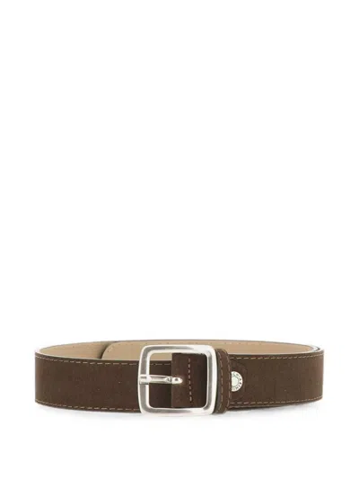 Gianni Chiarini Suede Contrast-stitch Belt In Brown