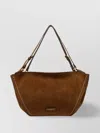 Gianni Chiarini Suede Shoulder Bag With Adjustable Strap And Contrast Stitching In Brown