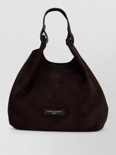 Gianni Chiarini Suede Shoulder Tote Bag Adjustable Strap In Brown