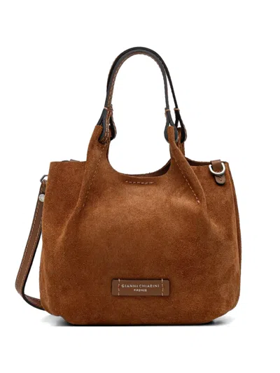 Gianni Chiarini Suede Top Handle Shoulder Bag In Brown