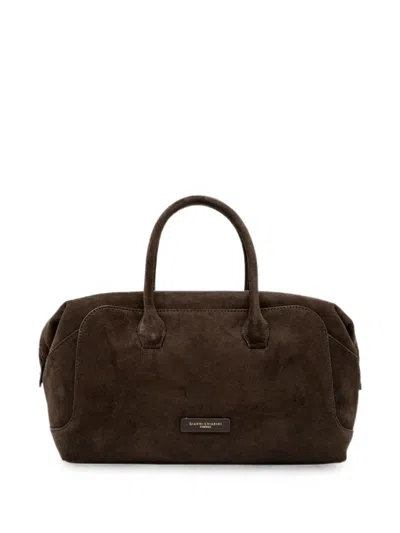 Gianni Chiarini Suede Top-handle Clutch Bag In Brown