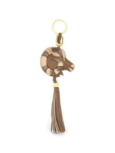 Gianni Chiarini Tassel Ram-head Keyring In Brown