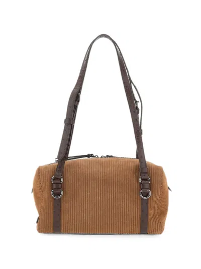 Gianni Chiarini Terry Ribbed-suede Shoulder Bag In Brown