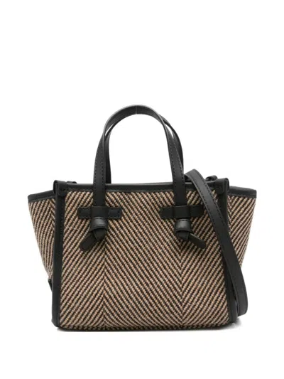 Gianni Chiarini Textured Herringbone Tote Bag With Leather Accents In Gray