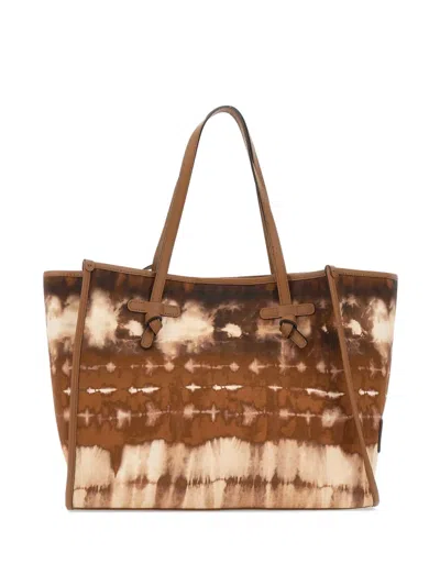 Gianni Chiarini Tie-dye Leather-trim Shoulder Bag In Brown