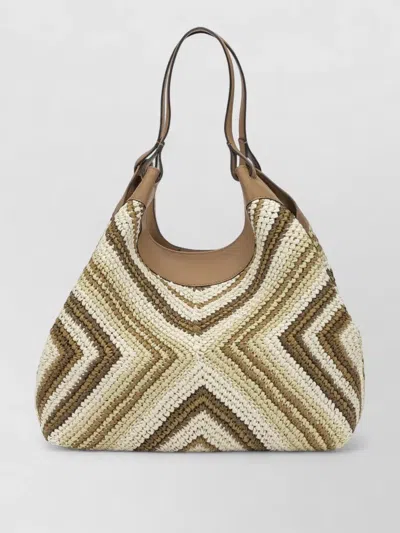 Gianni Chiarini Tote Bag Braided Texture Chevron Pattern Dual Handles In Neutral
