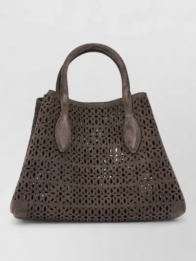 Gianni Chiarini Tote Bag Suede Finish Cut Out Design In Brown