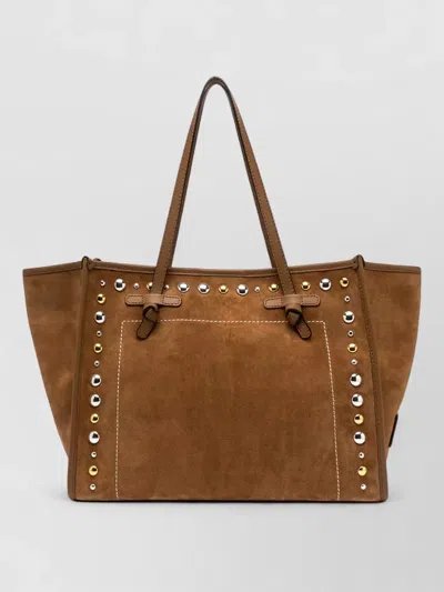 Gianni Chiarini Tote Bag Suede Finish Studded Dual Handles In Brown