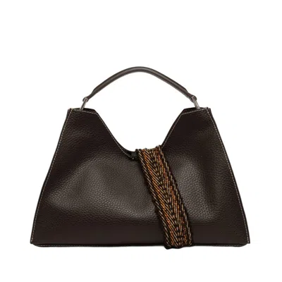 Gianni Chiarini Trapezoidal Shoulder Bag In Double Grain Leather In Black