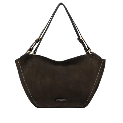 Gianni Chiarini Tulip-shape Suede Leather Shoulder Bag With Decorative Accents In Black