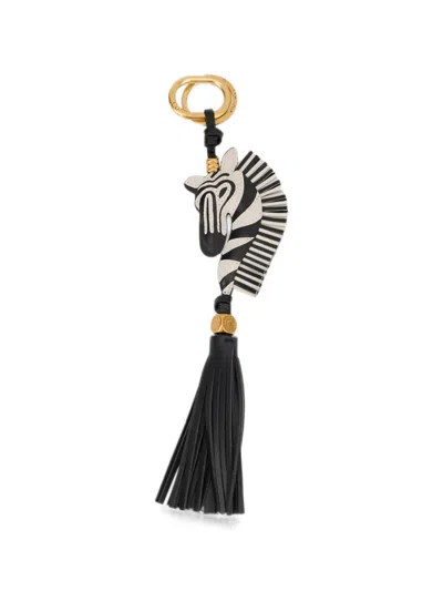 Gianni Chiarini Zebra-motif Tassel Keyring In Black