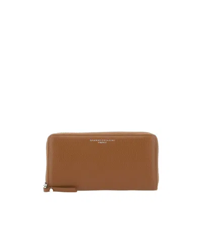 Gianni Chiarini Zip-around Pebbled Wallet In Brown