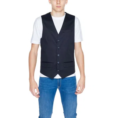 Gianni Lupo Black Cotton Waistcoat In Blue