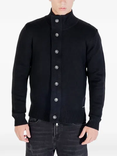 Gianni Lupo Button-up High-neck Sweater In Blue