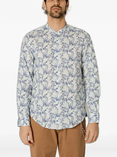 Gianni Lupo Floral-print Mandarin-collar Shirt In White