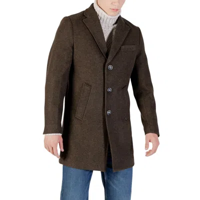 Gianni Lupo Green Polyester Coat In Brown