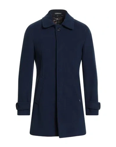 Gianni Lupo Man Coat Navy Size 36 Polyester, Viscose, Wool In Blue