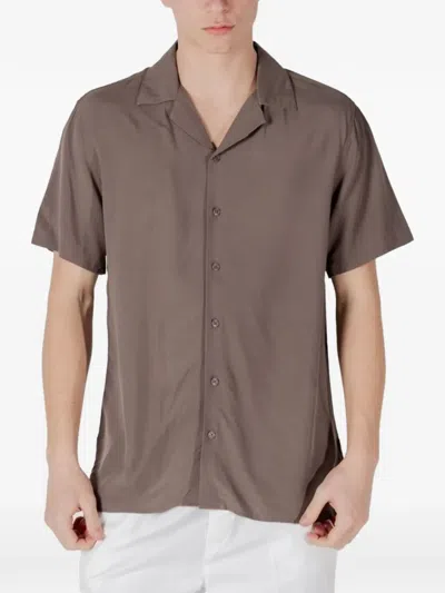 Gianni Lupo Notched-collar Short-sleeve Shirt In Brown
