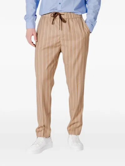 Gianni Lupo Pinstripe-print Drawstring Trousers In Brown
