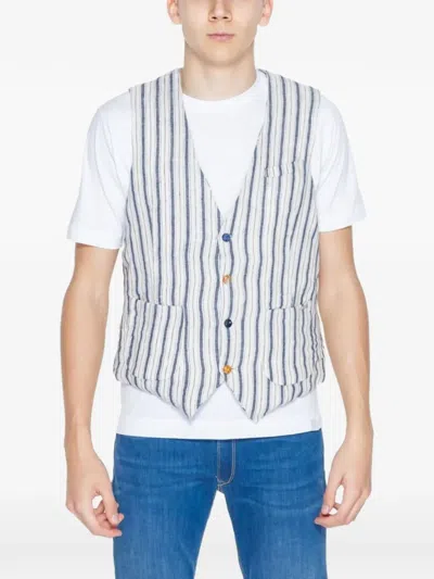 Gianni Lupo Striped Patch-pocket Vest In White