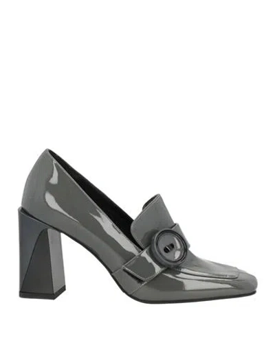 Gianni Marra Woman Loafers Lead Size 8 Soft Leather In Grey