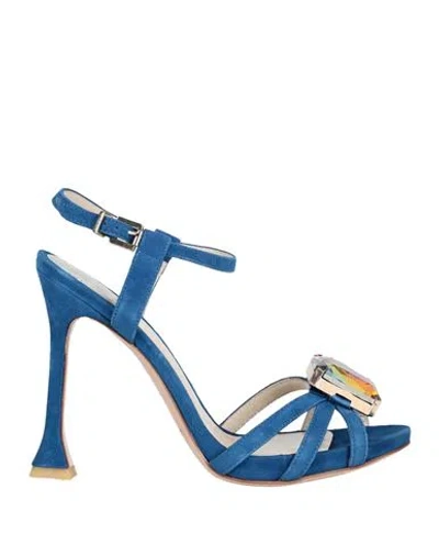 Gianni Marra Woman Sandals Blue Size 8 Soft Leather