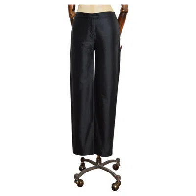 Pre-owned Gianni Versace Couture 1990's Gianni Versace Black Raw Silk High Waisted Cigarette Pants - Trousers