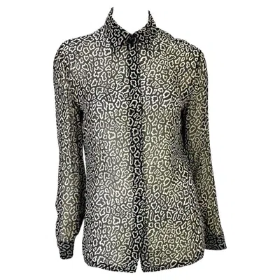 Pre-owned Gianni Versace Couture 1990s  Black And White Animal Print Sheer Button Down Top
