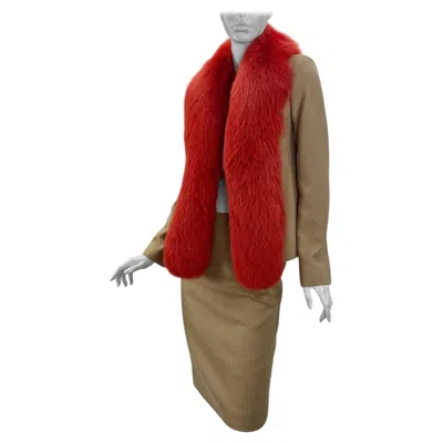 Pre-owned Gianni Versace Couture 1990s  Camel Skirt Suit With Red Fox Fur And Coral Closure
