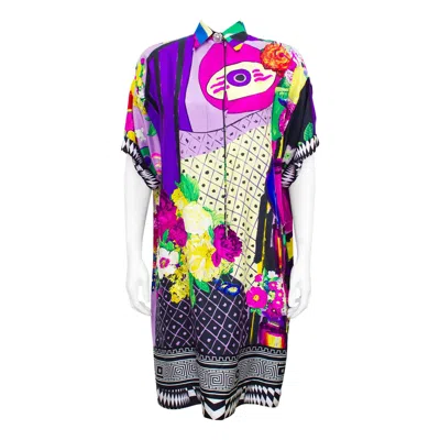 Pre-owned Gianni Versace Couture 1990s  Multi Colour Silk Shirt Dress In Sand