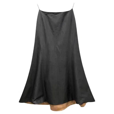 Pre-owned Gianni Versace Couture 1990s Gianni Versace Denim Fishtail Maxi Skirt, Size 42 In Black