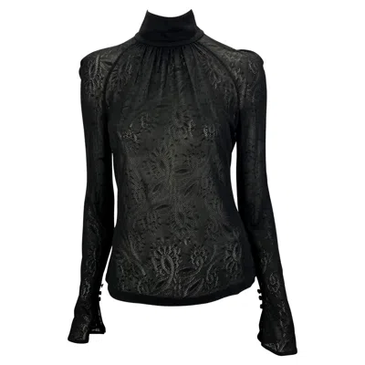 Pre-owned Gianni Versace Couture 2000s Gianni Versace By Donatella Black Sheer Lace Flare Mock Neck Top It42/us8