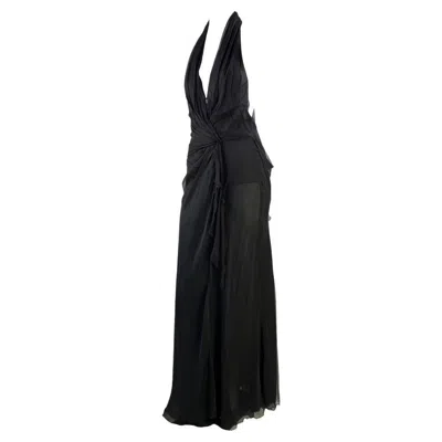 Pre-owned Gianni Versace Couture 2000s Gianni Versace By Donatella Halter Neck Bias Cut Sheer Black Chiffon Gown
