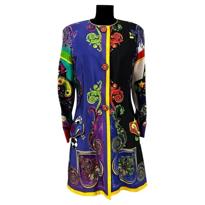 Pre-owned Gianni Versace Couture 90's Iconic Print Dress And Coat Ensemble In Black