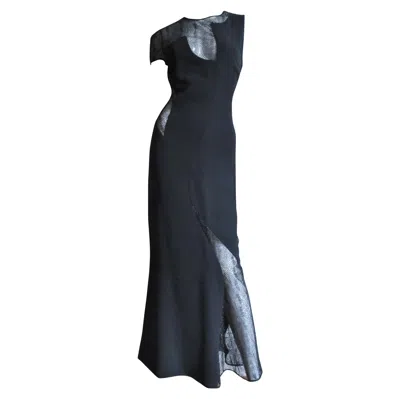 Pre-owned Gianni Versace Couture Asymmetric Gown With Lace Cut Outs Ss 1998 In Black