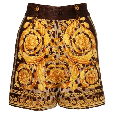 Pre-owned Gianni Versace Couture , Barocco Printed Shorts In Brown