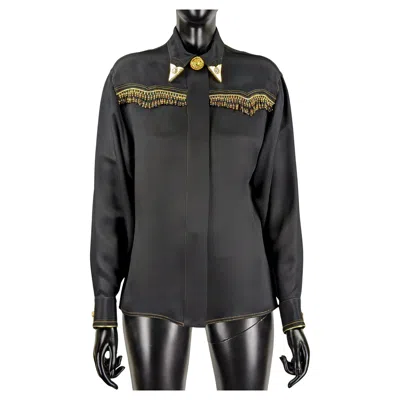 Pre-owned Gianni Versace Couture Black Silk Shirt, Beaded Fringes F/w 1992 Bondage