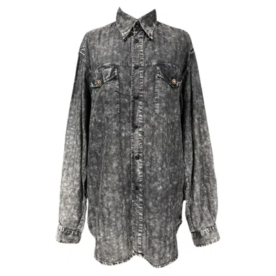 Pre-owned Gianni Versace Couture Camicia Versace Denim Nera In Gray