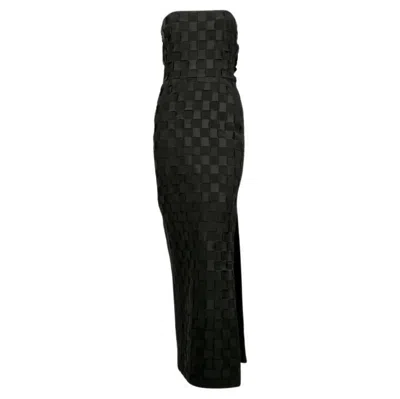Pre-owned Gianni Versace Couture Early 1990's Gianni Versace Black Woven Grosgrain Ribbon Strapless Dress