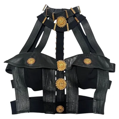 Pre-owned Gianni Versace Couture F/w 1992 Gianni Versace Bondage Miss S&m Embellished Bustier Top In Black
