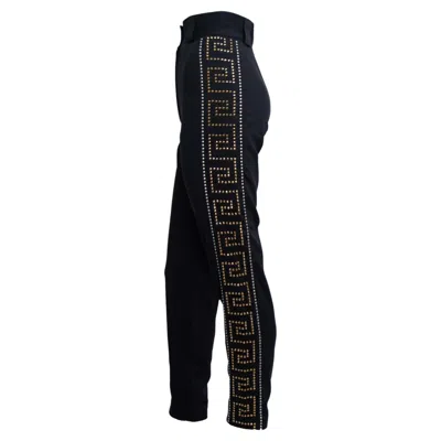 Pre-owned Gianni Versace Couture F/w 1992 Gianni Versace 'miss S&m' Greek Key Studded High-waisted Pants It40 In Black