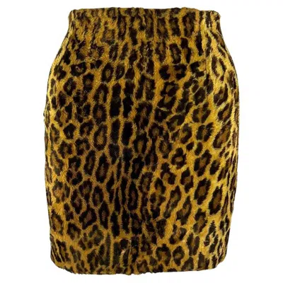 Pre-owned Gianni Versace Couture F/w 1994  Leopard Print Faux Fur Mini Skirt 38it In Brown