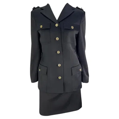 Pre-owned Gianni Versace Couture F/w 1996 Gianni Versace Black Military-style Skirt Suit Set 42it/8us