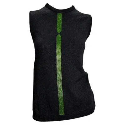Pre-owned Gianni Versace Couture F/w 1997  Green Beaded Black Lurex Metallic Knit Sweater