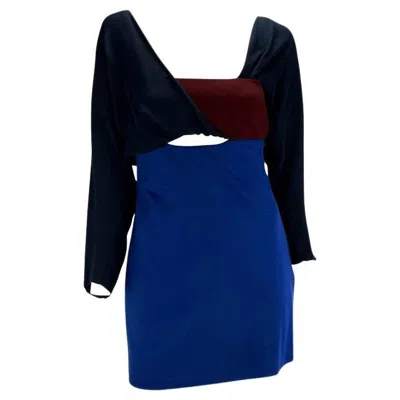 Pre-owned Gianni Versace Couture F/w 1997  Runway Blue Red Color-block Long Sleeve Dress