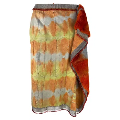 Pre-owned Gianni Versace Couture F/w 1999 Gianni Versace By Donatella Runway Ad Dyed Fur Oroton Red Bead Skirt
