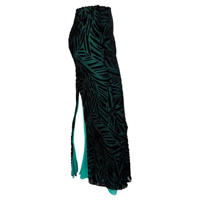Pre-owned Gianni Versace Couture F/w 1999 Gianni Versace By Donatella Turquoise Sheer Black Velvet Maxi Skirt