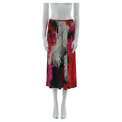 Pre-owned Gianni Versace Couture F/w 2001 Feather Print Jersey Draped Skirt In Gray
